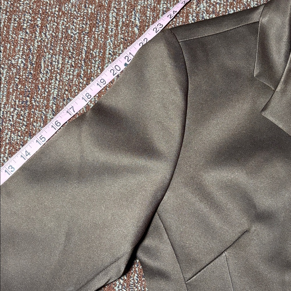 Chocolate Brown Satin Blazer fitted women’s blazer shiny button front structured - Picture 14 of 15